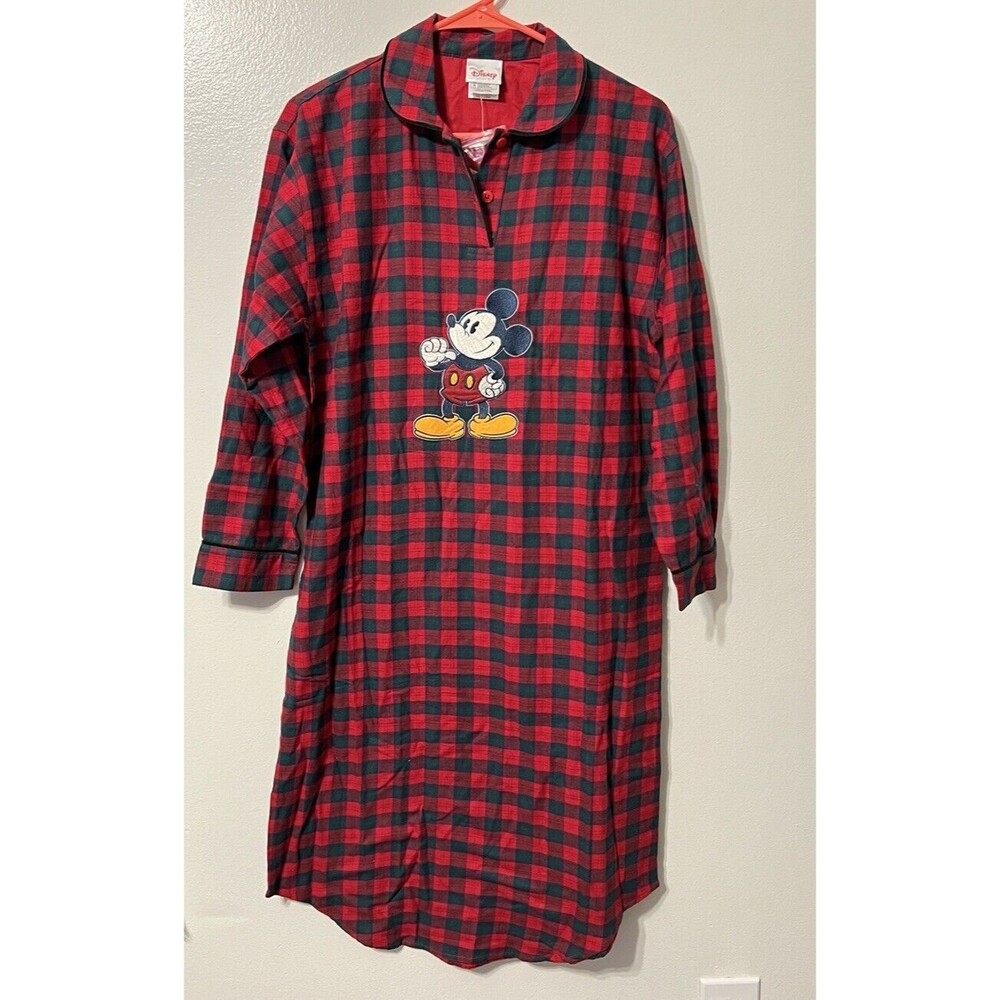 Vintage‎ Disney Store Plaid Flannel Pjs Mickey Mouse Nightgown Womens Small NWT - Picture 1 of 9